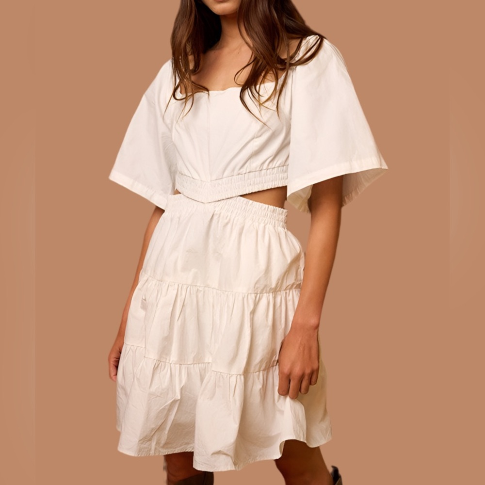 White Tiered Dress with Cutout